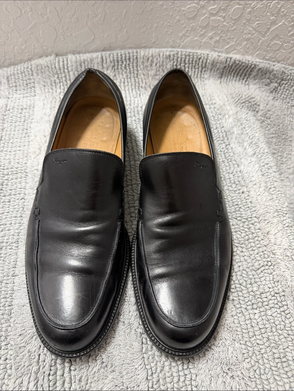 Salvatore Ferragamo Black Leather Slip-On Loafers